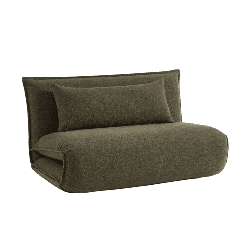 Sofá-cama conversível boucle texturado, 2 lugares, Fleeep, Verde caqui, 200x120x66 cm