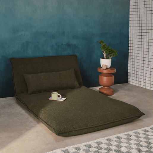 Sofá-cama conversível boucle texturado, 2 lugares, Fleeep, Verde caqui, 200x120x66 cm