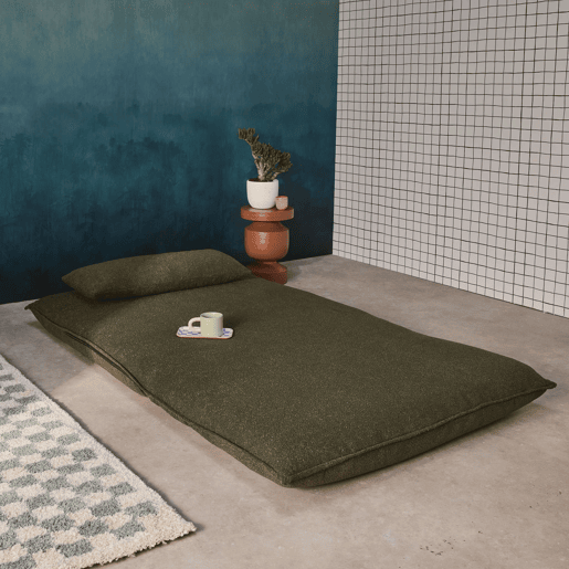 Sofá-cama conversível boucle texturado, 2 lugares, Fleeep, Verde caqui, 200x120x66 cm