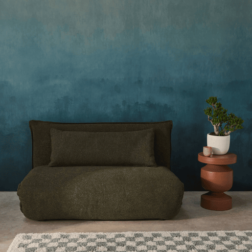 Sofá-cama conversível boucle texturado, 2 lugares, Fleeep, Verde caqui, 200x120x66 cm