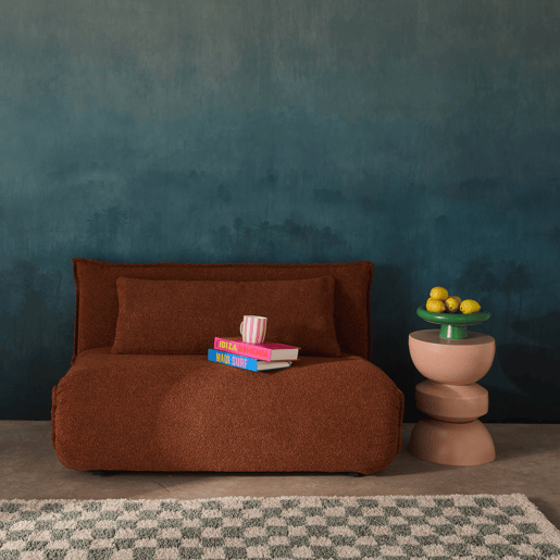 Sofá-cama conversível boucle texturado, 2 lugares, Fleeep, Terracota, 200x120x66 cm
