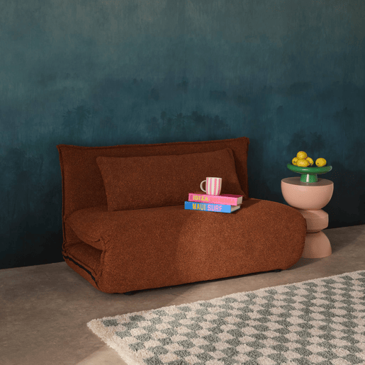 Sofá-cama conversível boucle texturado, 2 lugares, Fleeep, Terracota, 200x120x66 cm
