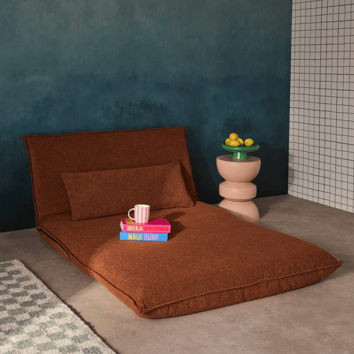 Sofá-cama conversível boucle texturado, 2 lugares, Fleeep, Terracota, 200x120x66 cm