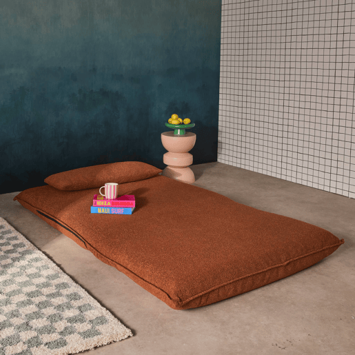 Sofá-cama conversível boucle texturado, 2 lugares, Fleeep, Terracota, 200x120x66 cm