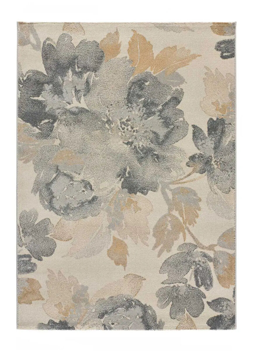 Alfombra motivos florales gris / beige flores sunset, 160x230 cm - atticgo