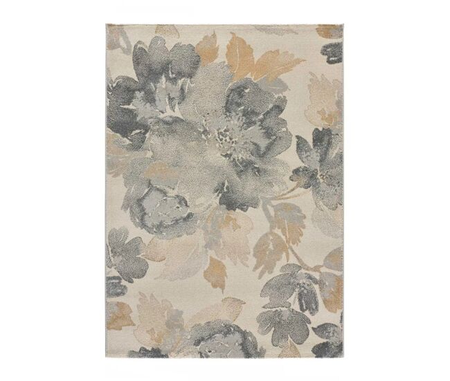 Alfombra motivos florales gris / beige flores sunset, 160x230 cm - atticgo
