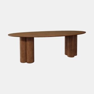 Mesa de jantar oval de madeira e folheado de carvalho para 8 lugares, Leonore, Madeira de nogueira, 220x110x73 cm