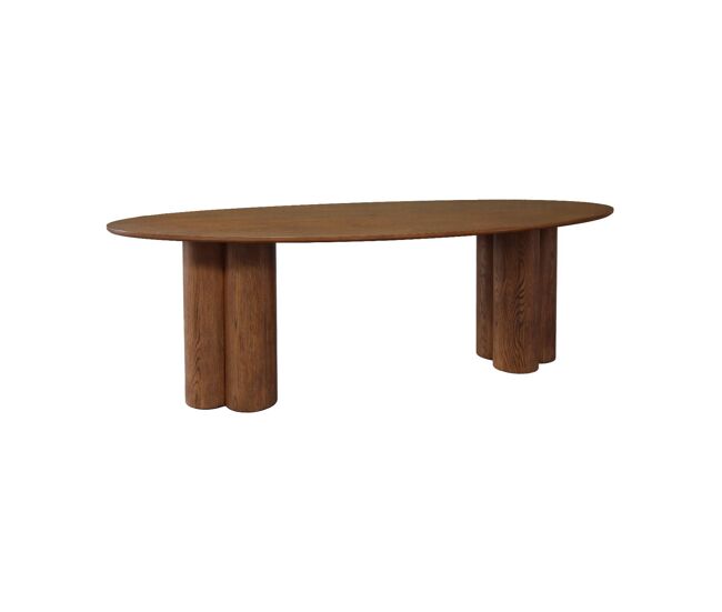 Mesa de comedor ovalada de madera de hevea para 8 personas, 220cm, leonore, nogal, 220x110x73 cm
