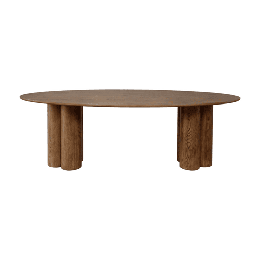 Mesa de jantar oval de madeira e folheado de carvalho para 8 lugares, Leonore, Madeira de nogueira, 220x110x73 cm