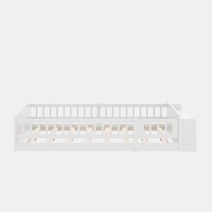 Cama infantil 140x190cm - Estrutura em pinho, arrumação aberta, prateleiras, caixa com tampa, sem colchão - Branco