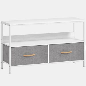 HOMCOM Móvel de TV com Prateleira e 2 Gavetas de Tecido Dobráveis para Televisores até 47 Polegadas para Sala Quarto 98x29x56 cm Branco e Cinza