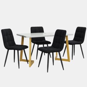 Conjunto de sala de jantar 117 cm - Mesa retangular com 4 cadeiras, cadeira de sala de jantar em veludo preto, pernas douradas
