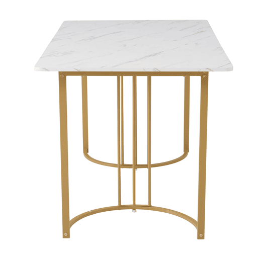 Conjunto de sala de jantar 140x80cm - Mesa de cozinha com 4 cadeiras, pernas metálicas douradas, MDF branco, cadeiras de veludo preto