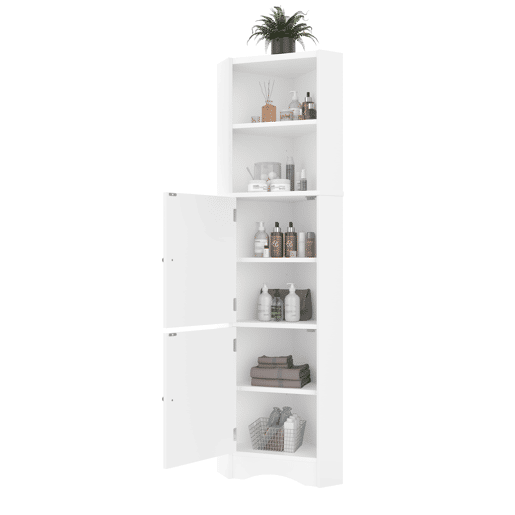 Armário de casa de banho triangular - duas portas e prateleiras ajustáveis - branco Armário de casa de banho triangular - duas portas e prateleiras ajustáveis - branco