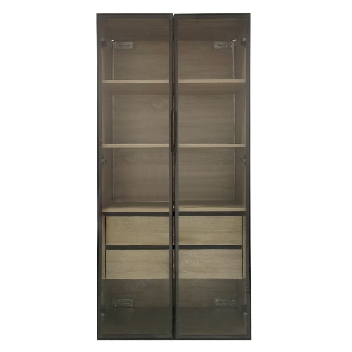 Armario baño 73 cm - con luz, 2 grandes cajones y 2 puertas de cristal - natural