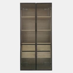 Armário de casa de banho 73 cm - Com luz, 2 gavetas grandes e 2 portas de vidro - Natural
