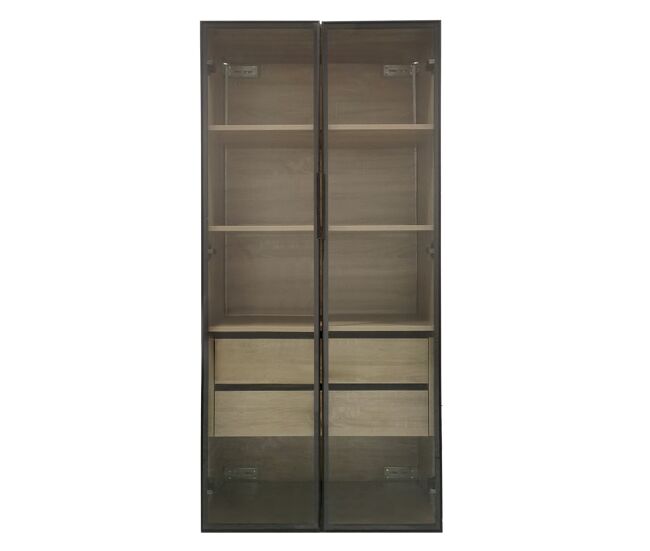 Armario baño 73 cm - con luz, 2 grandes cajones y 2 puertas de cristal - natural