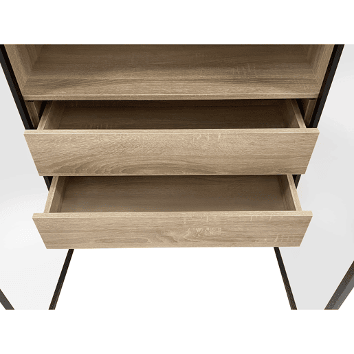 Armário de casa de banho 73 cm - Com luz, 2 gavetas grandes e 2 portas de vidro - Natural