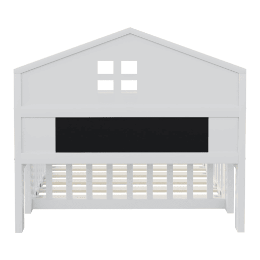 Cama infantil 90x200 - Estrutura em madeira maciça, grade, com prateleiras e espaço de arrumação, com grelha e porta, branca