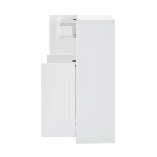 Sapateira 130x35x110 cm - 2 em 1 com portas curvas, Soft-Close, prateleiras ajustáveis, assento almofadado - Branco