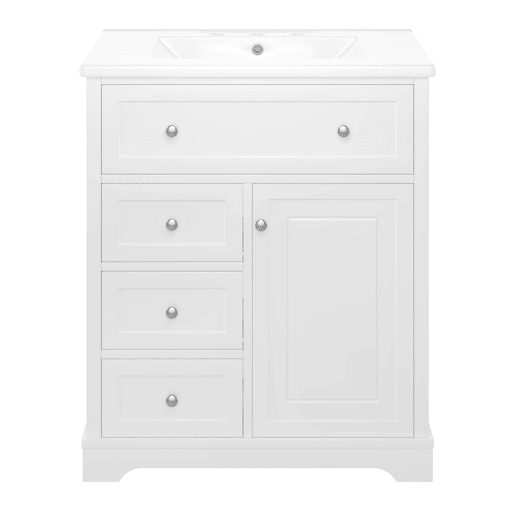 Móvel de casa de banho 76x46x87 cm - Com lavatório, acabamento resistente à humidade, sistema de fecho suave, branco