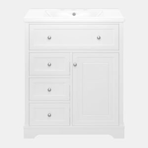 Móvel de casa de banho 76x46x87 cm - Com lavatório, acabamento resistente à humidade, sistema de fecho suave, branco