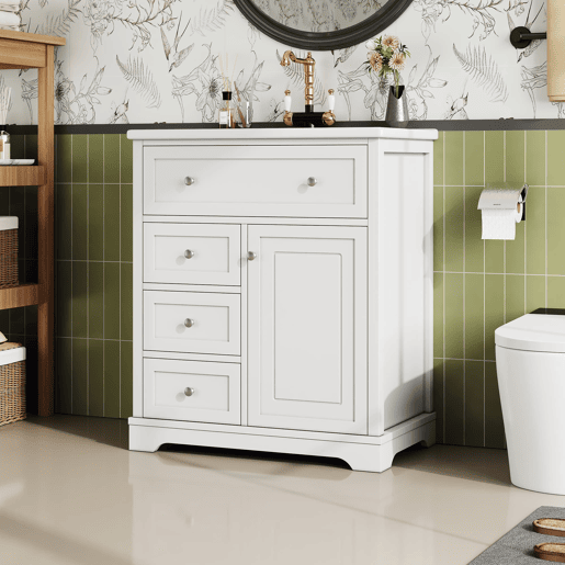 Móvel de casa de banho 76x46x87 cm - Com lavatório, acabamento resistente à humidade, sistema de fecho suave, branco