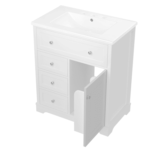 Móvel de casa de banho 76x46x87 cm - Com lavatório, acabamento resistente à humidade, sistema de fecho suave, branco