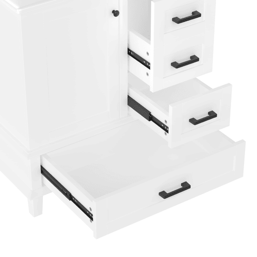 Armário de casa de banho 76x46x83,5 cm - Com lavatório, 3 gavetas silenciosas, prateleira na porta - Branco