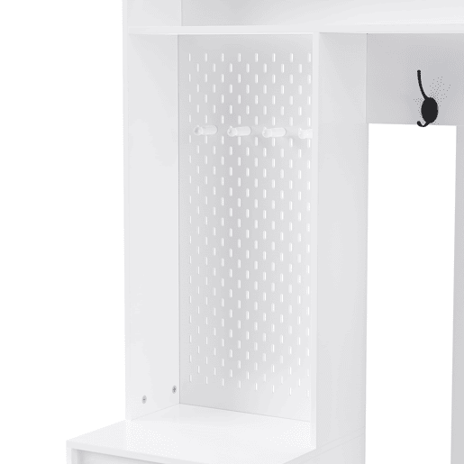 Conjunto de armário de parede 100x35x180 cm - 4 ganchos, 2 gavetas, 1 porta, banco, branco