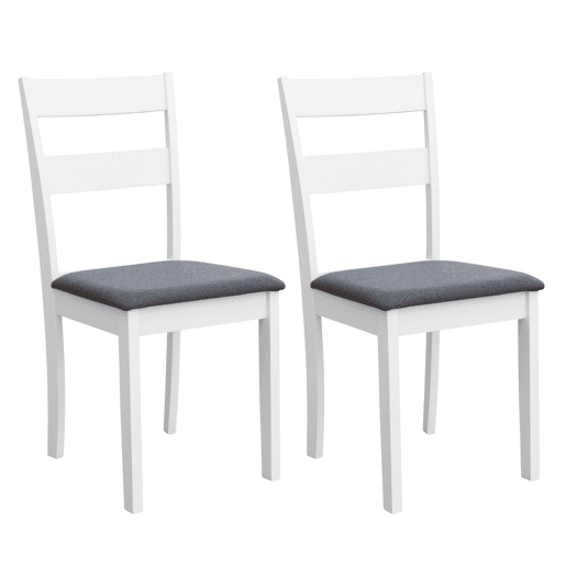 Conjunto de 2 cadeiras de jantar de cozinha, conjunto de 2 cadeiras Lita, assento estofado em melamina branca e cinza