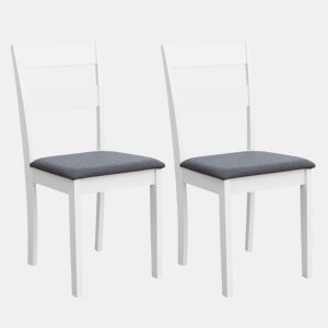 Conjunto de 2 cadeiras de jantar de cozinha, conjunto de 2 cadeiras Lita, assento estofado em melamina branca e cinza