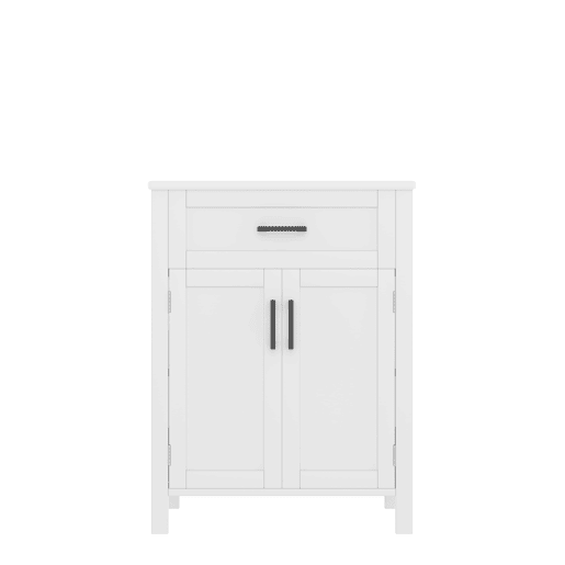 Armário de casa de banho 60x46x84,8 cm - Porta dupla, prateleiras ajustáveis, lavatório cerâmico - Branco