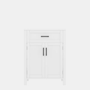Armário de casa de banho 60x46x84,8 cm - Porta dupla, prateleiras ajustáveis, lavatório cerâmico - Branco