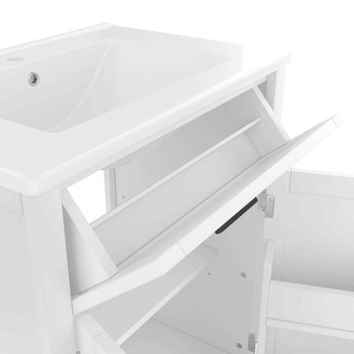 Armário de casa de banho 60x46x84,8 cm - Porta dupla, prateleiras ajustáveis, lavatório cerâmico - Branco