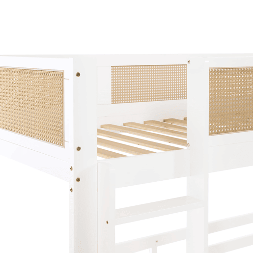 Beliche 90x200cm - Com três gavetas com rodízios, grades de proteção seguras, design com cercadinho - Branco + Natural