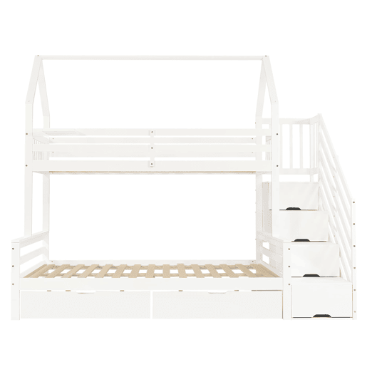 Beliche infantil 90x200 cm e 140x200 cm - 2 gavetas com rodas, design de teto, grade de segurança - Branco