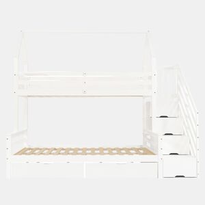 Beliche infantil 90x200 cm e 140x200 cm - 2 gavetas com rodas, design de teto, grade de segurança - Branco