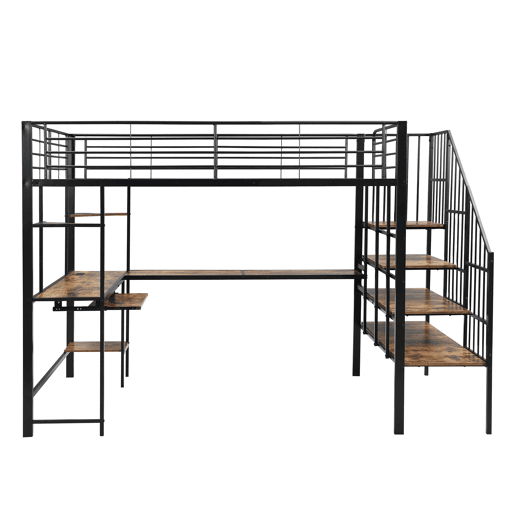 Cama loft 120x200 cm - Com porta de carregamento, escada confortável e segura, área de secretária - Preto + Nogueira escura Cama loft 120x200 cm - Com porta de carregamento, escada confortável e segura, área de secretária - Preto + Nogueira escura