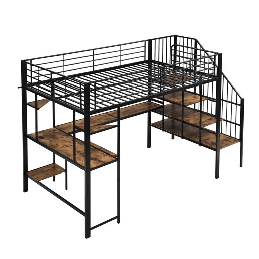 Cama loft 120x200 cm - Com porta de carregamento, escada confortável e segura, área de secretária - Preto + Nogueira escura Cama loft 120x200 cm - Com porta de carregamento, escada confortável e segura, área de secretária - Preto + Nogueira escura