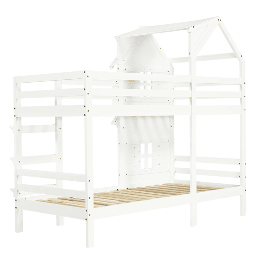 Beliche 90x200 cm - Janelas decorativas, grades laterais, escada com 3 degraus - Branco Beliche 90x200 cm - Janelas decorativas, grades laterais, escada com 3 degraus - Branco