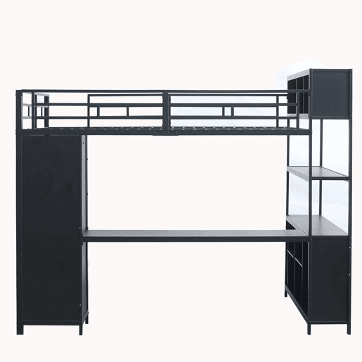 Cama loft 140x200 cm - Com secretária, armário e arrumação - Preto