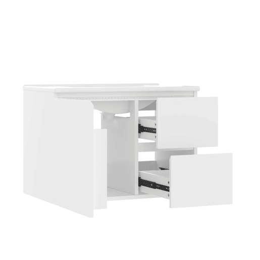 Armário de casa de banho suspenso 76x46x50 cm - LED, duas gavetas, prateleiras, lavatório integrado - Branco Armário de casa de banho suspenso 76x46x50 cm - LED, duas gavetas, prateleiras, lavatório integrado - Branco