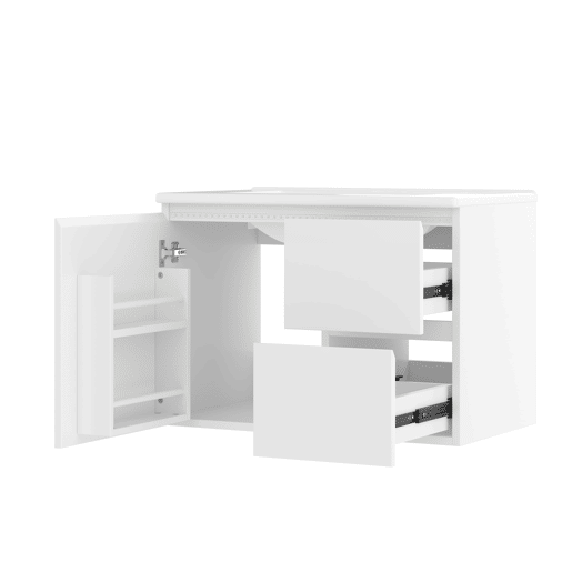 Armário de casa de banho suspenso 76x46x50 cm - LED, duas gavetas, prateleiras, lavatório integrado - Branco Armário de casa de banho suspenso 76x46x50 cm - LED, duas gavetas, prateleiras, lavatório integrado - Branco
