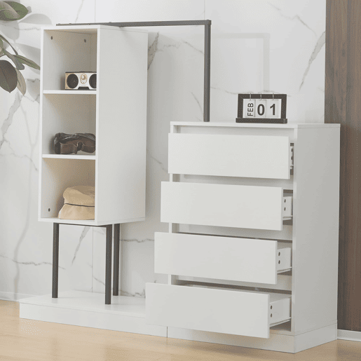 Armário com gavetas + 140x40x135 cm - armário guarda-roupa com barra - branco