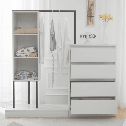 Armário com gavetas + 140x40x135 cm - armário guarda-roupa com barra - branco