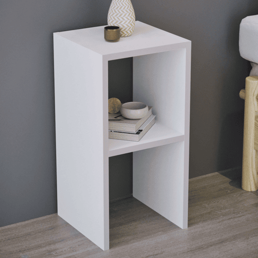 Mesa lateral Fesa, mesa de cabeceira para sala ou quarto, branco fosco com 1 prateleira para decoração, melamina, 30x60x30 cm Mesa lateral Fesa, mesa de cabeceira para sala ou quarto, branco fosco com 1 prateleira para decoração, melamina, 30x60x30 cm