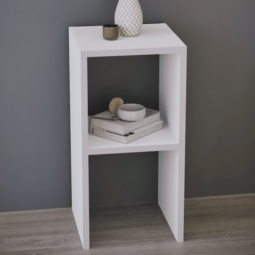 Mesa lateral Fesa, mesa de cabeceira para sala ou quarto, branco fosco com 1 prateleira para decoração, melamina, 30x60x30 cm Mesa lateral Fesa, mesa de cabeceira para sala ou quarto, branco fosco com 1 prateleira para decoração, melamina, 30x60x30 cm