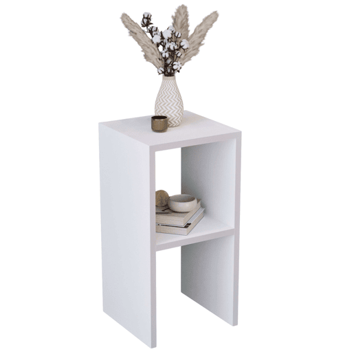 Mesa lateral Fesa, mesa de cabeceira para sala ou quarto, branco fosco com 1 prateleira para decoração, melamina, 30x60x30 cm Mesa lateral Fesa, mesa de cabeceira para sala ou quarto, branco fosco com 1 prateleira para decoração, melamina, 30x60x30 cm