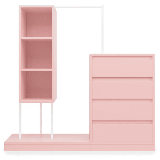 Armário com gavetas 140x40x135 cm - Com barra para roupa, estilo aparador - Rosa